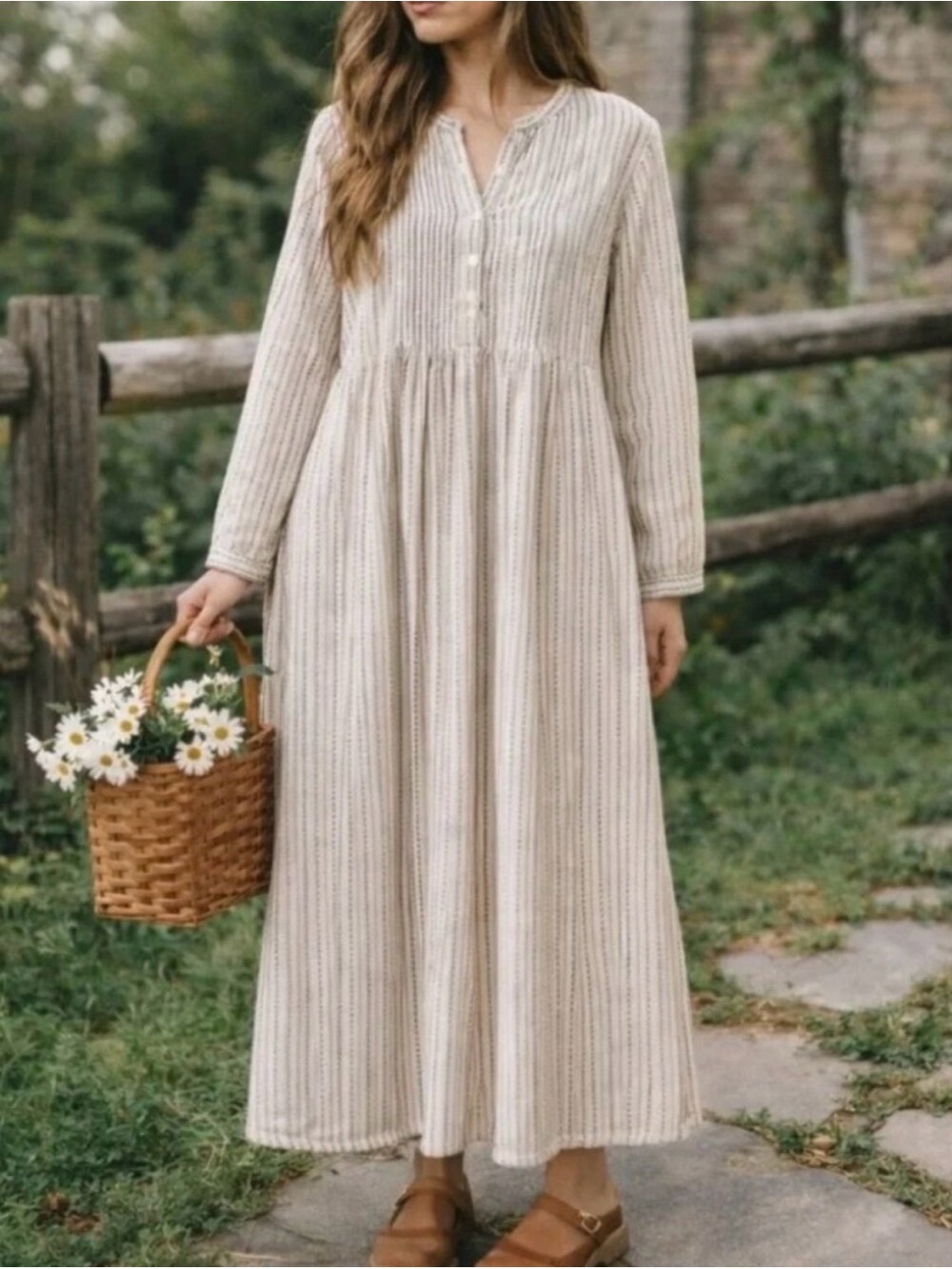 Vintage L.L.Bean Dobby Flannel Pintuck Nightgown Stripe S Regular - Flawed